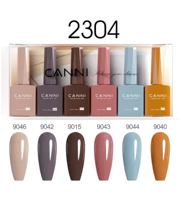 Kit 2304 esmaltes Gel SIN HEMA 9ml CANNI (Set 6 colores)