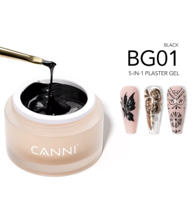Gel de Yeso 5 en 1 para Uñas 10g CANNI BG01 Negro – Gel Transfer, Relieve y Cromo