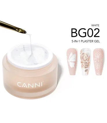 Gel de Gesso 5 em 1 para Unhas 10g CANNI BG02 Branco | Gel Transfer, Relevo e Efeito Cromado
