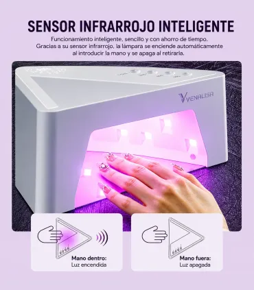 Lâmpada UV LED Venalisa 28,8 W com luz vermelha, sensor inteligente e 4 temporizadores para cura profissional de verniz gel.