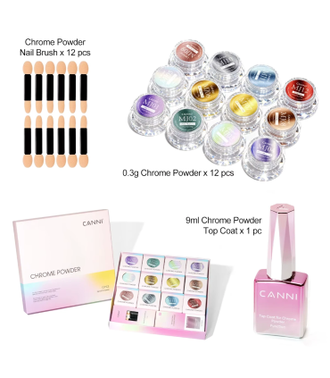Kit Chrome Powder CANNI 12 Uni.. Polvo Cromado Uñas