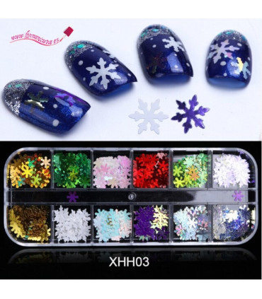 Pack purpurina uñas copo nieve holograficos XHH03