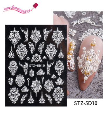 Pegatinas de uñas 5D autoadhesivas Blancas STZ-5D10