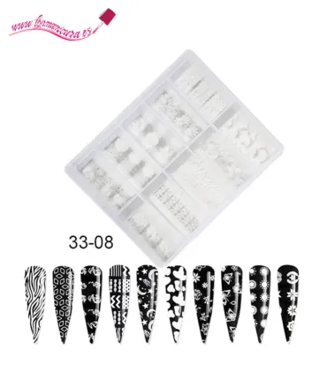 Pack 10 foil uñas blancos & negros 33-08