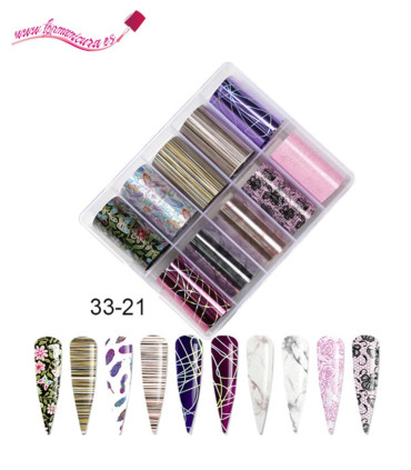 Pack 10 foil uñas varios 33-21