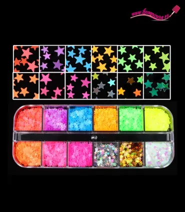 Pack purpurina uñas estrellas neón nº 2