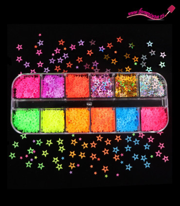Pack purpurina uñas estrellas neón nº 3