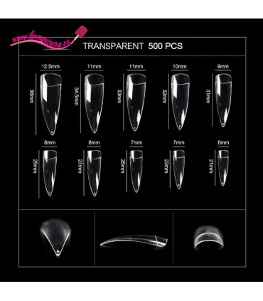 Tips stiletto XL curvo 500 Unidades medidas