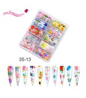 Pack 10 foil uñas flores 35-13